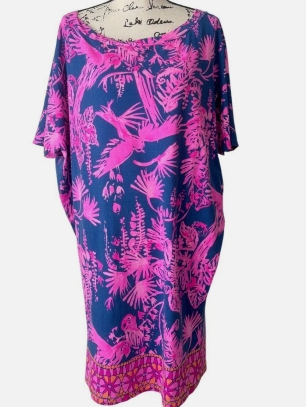 Lilly Pulitzer Indigo Dress with Hot Pink Tropical Print